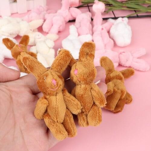 10pcs 6cm 4colors Soft Mini Joint Rabbit Pendant Plush Bunny For Key Chain Bouquet Toy Doll DIY Ornaments Gifts