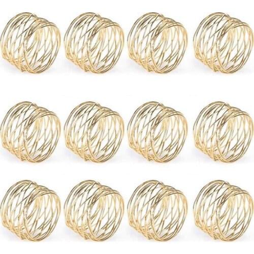 12Pcs Hotel Gold Wire Mesh Napkin Ring Mouth Ring Metallic Napkin Buckle Table for Wedding Birthday Easter Thanksgiving