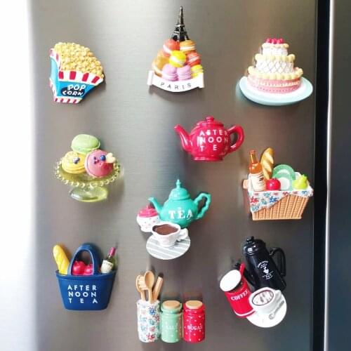 3D French Simulation Afternoon Tea Series Fridge Magnets 자석 Creative Nordic Resin Decoration Refrigerator Sticker For Kitchen