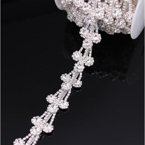 5 Yard Garment Applique Wedding Accessory Bridal Belt Jewelry Flower Crystal Chain Trimming Gold Base Claw Close Cup Chain Trim