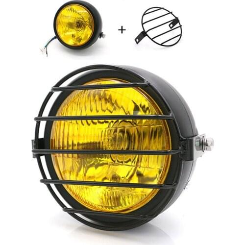 6.5" Retro Motorcycle LED Headlight Amber 12V With Headlight Grill Cover