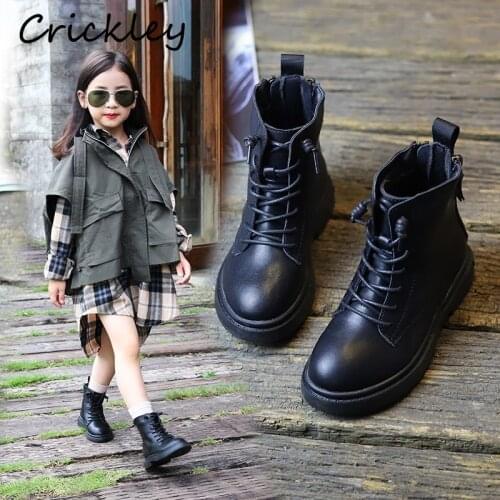 Spring Autumn Girls Boots Black Pu Leather Ankle Shoes For Kids Girls Soft Bottom Comfortable Casual Boots Childrens Shoes