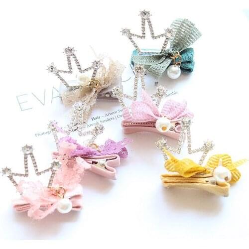 Boutique 30pcs Fashion Cute Glitter Gemstone Tiaras Hairpins Solid Lace Bow Crown Hair Clips Princess Headwear Hair Accessories