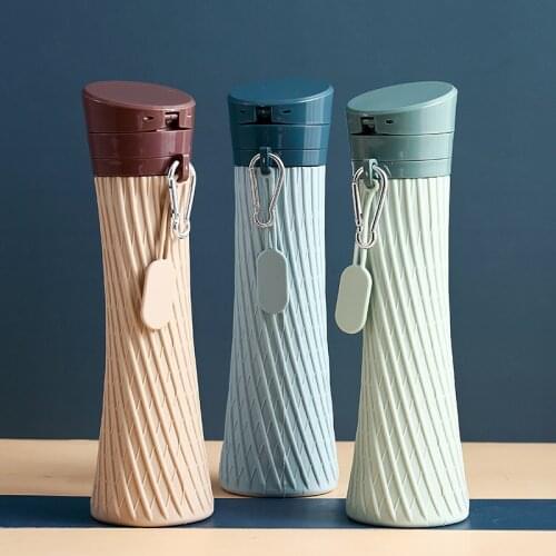 Slim Waist Water Bottle Guangzhou Tower Design 500ML Folder Silicone Bottles Leak-Proof Outdoor Portable Coffee Tea Mug Cup