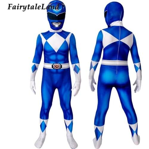 Children Blue Ranger Cosplay Jumpsuit Halloween Carnival Kids 3D Printing Zentai Superhero Billy Boys Costume Christmas Suit