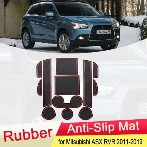For Mitsubishi ASX RVR 2011~2019 Rubber Anti-slip Mat Door Groove Cup pad Gate slot Coaster Car Accessories 2012 2014 2015 2016