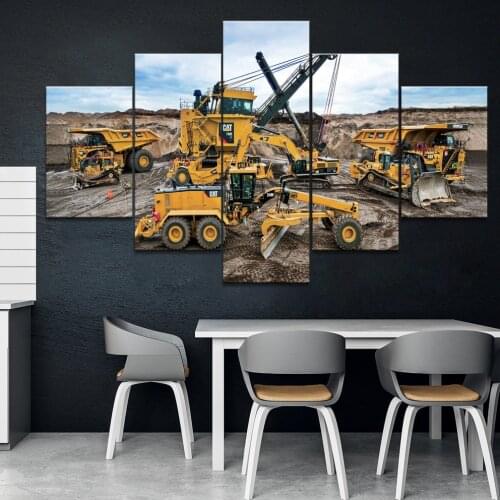 Home Decor Printed Modern Canvas Living Room Frame HD Pictures 5 Panel Construction site equipment Modular Painting Wall Poster