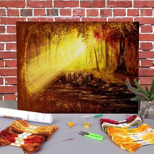 Natural Scenery Shine Your Light Printed Water-Soluble Canvas 11CT Cross-Stitch Patterns DIY Embroidery DMC Threads Magic