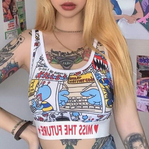 Cartoons Graffiti Tanks Tops Women Sexy Vests Streetwear Hip Hop Tank Top Girl HG050