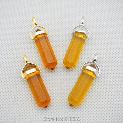 H-CCP02 10pcs Polished Cut Crystal Quartz Citrin e Point Pendant with Silver Bail