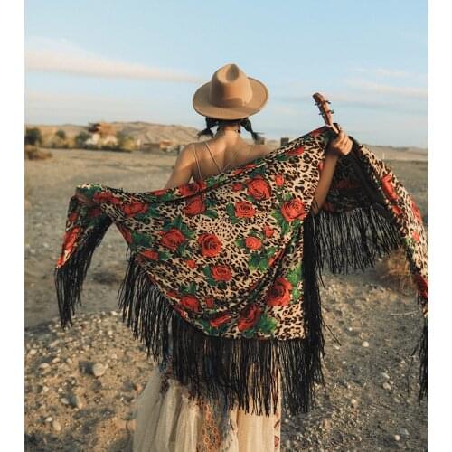 IRINAMS082 Spring Summer 2021 Original Design New Arrivals Vintage Printed Tassel Two Way Triangular Pashmina / Skirt Women