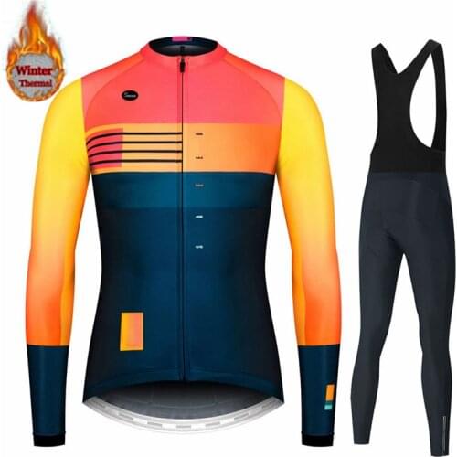 Spain Men Long Sleeve Winter Cycling Clothing MTB Ropa Ciclismo Hombre Triathlon Thermal Fleece Cycling Jersey Bib Pants Set
