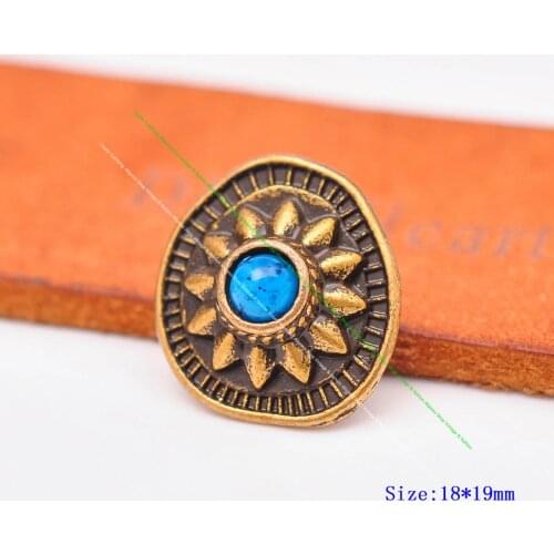 10Pcs 19*18Mm Vintage Brass Sun Flower Black Turquoise Conchos Accessories For Diy Leathercraft Belt Leather Case Keychain Decor