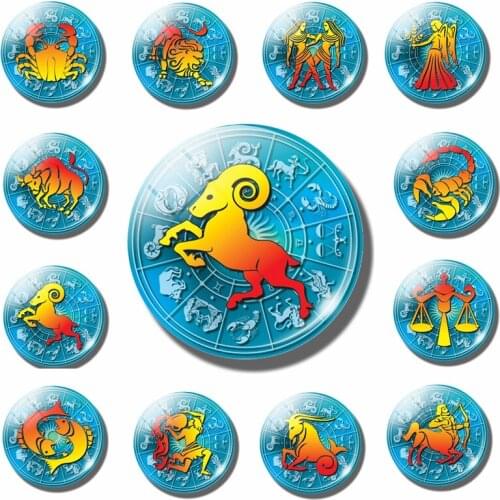 Fridge Magnet Decor Twelve Constellations Aries Magnetic Stickers 12 Zodiac Signs Blue Glass Magnets for Refrigerators for Home