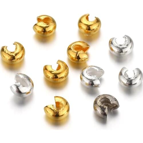 100pcs 3/4/5mm Metal Open Crimp Beads Covers End Beads Stopper Spacer Beads Findings For DIY Jewelry Making Components Supplies
