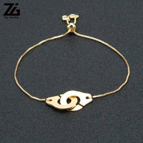 ZG Fashion Initial Stainless Steel Lovers Handcuffs Bracelet Couple Lock Bracelet For Women Girls Valentines day Gift