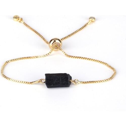 Natutal Raw Rough Black Tourmaline Beads 6mm Round Hematite Yellow Tiger Eye Adjustable Healing Stone Link Bracelets for Women