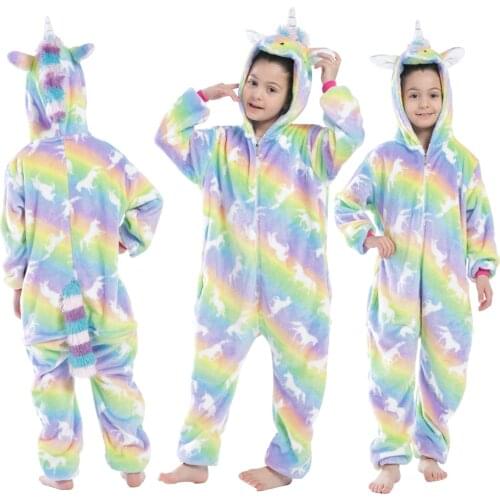 Kigurumi Childrens Sleepwear for Boys Girls Unicorn Pajamas Flannel Kids Stich Unicornio Pijamas Set Animal Winter Onesies
