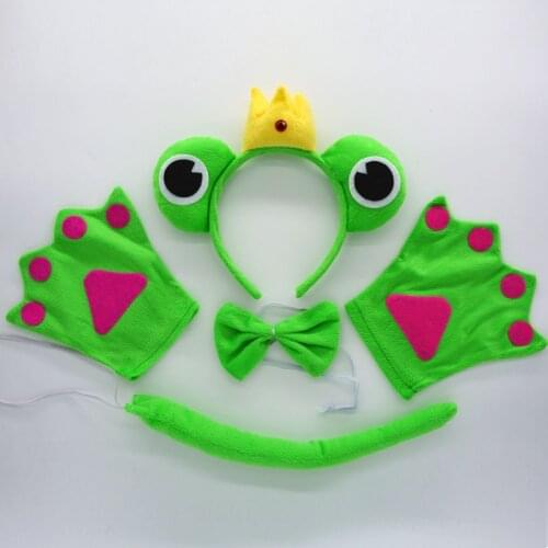 Green Animal Tail Ear Headband Bow Tie Gloves 5Pc Party Frog Fancy Dress Costume For Halloween Carnivals Hot Christmas
