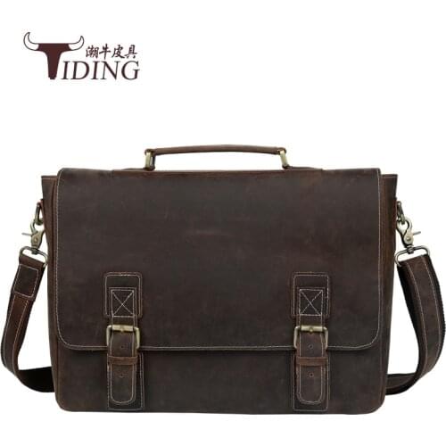 Briefcase mens genuine leather hard handbag 16"computer bags Vintage Crazy Horse Briefcases 2017Cow Leather Business Bag Russian