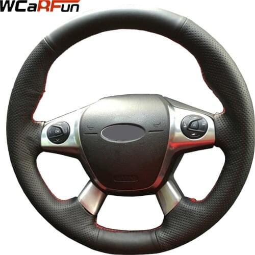 WCaRFun Hand-Stitched Black Artificial Leather Auto Car Steering Wheel Cover for Ford Focus 3 2012-2014 KUGA Escape 2013-2016