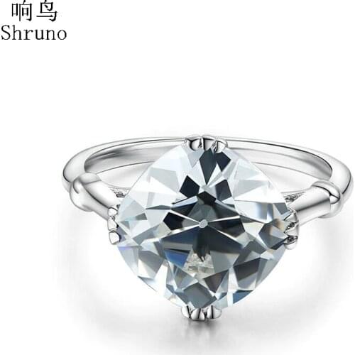 Shruno Stering Silver 925 Cushion 10x10mm Genuine AAA Graded Cubic Zirconia Engagement Wedding Women Fine Jewelry Ring Gift