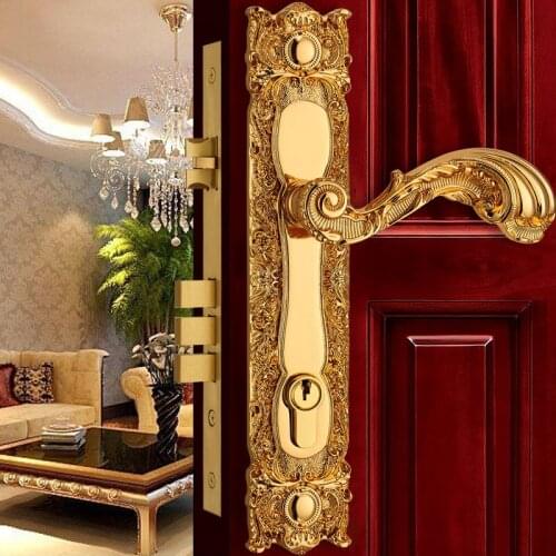 Door Lock Modern Europen Fashion Entrance Doors Brass Golden Interior Solid Wood Panel Handle Lock Rose Golden Bedroom Bookroom