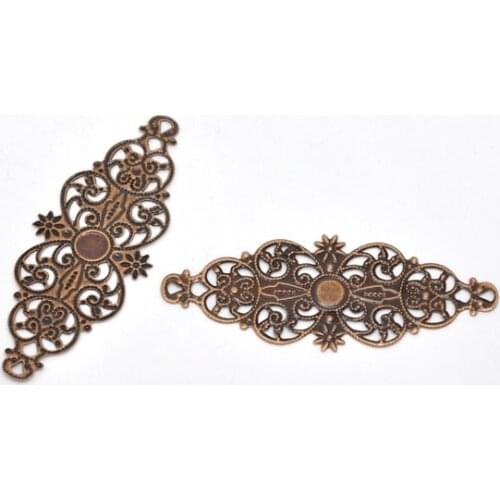 Free shipping-50Pcs Copper Tone Filigree Flower Wraps Connectors DIY Jewelry Findings Connectors 6.1x2.4cm J0536