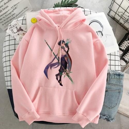 Genshin Impact XIAO Print Game Anime Oversized Hoodie Sweatshirt Streetwear Women Loose Winter Pullover Harajuku Pink Hoodie