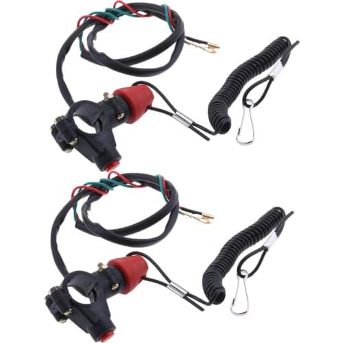 2pcs Universal 7/8 inch Kill Stop Switch, Motorcycle Bike Scooter ATV Engine Stop Tether Lanyard