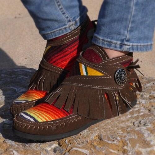 Striped Tassel Ankle Boots For Women Stitching Warm Flat Shoes Casual Plus Size 43 2021 women boots