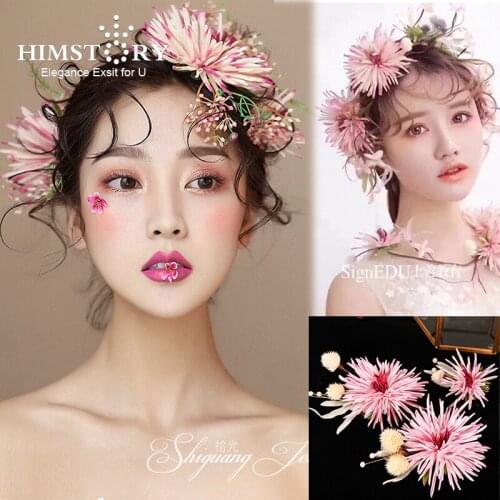 Himstory Wedding Bridal Hairpins Jewelry Artificial Crystal Flower Hair Accessories Women Photography Style Headpiece
