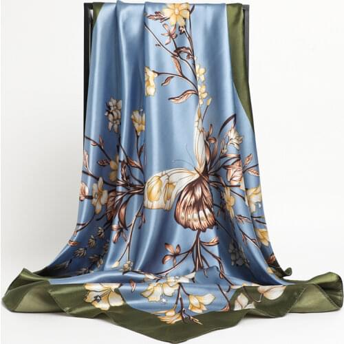 Solid Silk Satin Women Square Scarf Fashion Print 90*90cm Shawl Wrap Muslim Headband Scarves Hijab Bandana Female Hair Foulard