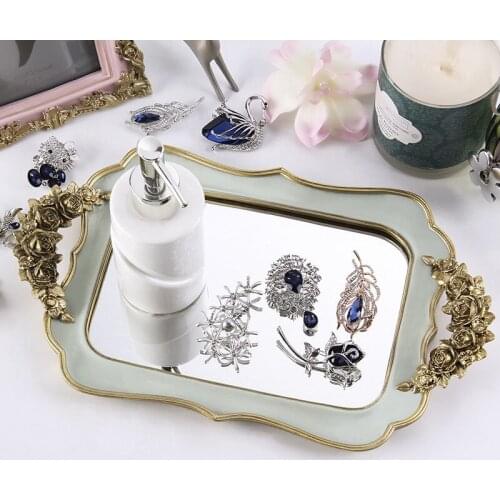 Golden rectangular tray fruit plate tea tray pastry plate cake plate jewelry box tray tray cake stand