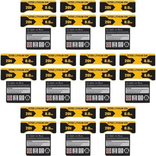 10 Pieces 10 x 21700 Li-Ion Battery 8.0Ah Sticker for DeWalt 18V 20V Lithium Battery Label Accessories DCB200 DCB203