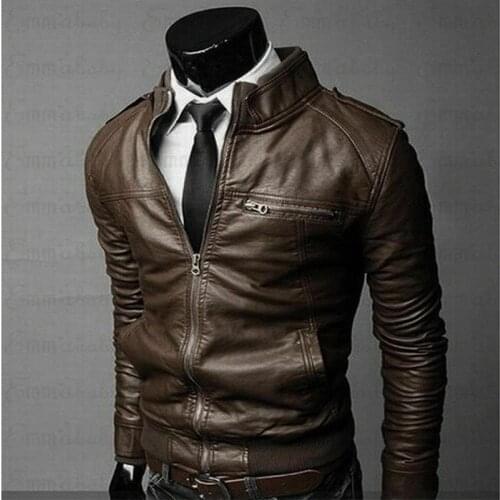 2019 Fashion Trend Mens Newest Autumn Winter PU Leather Jackets Collar Slim Motorcycle Zipper Fitting Slim Jacket Outwear