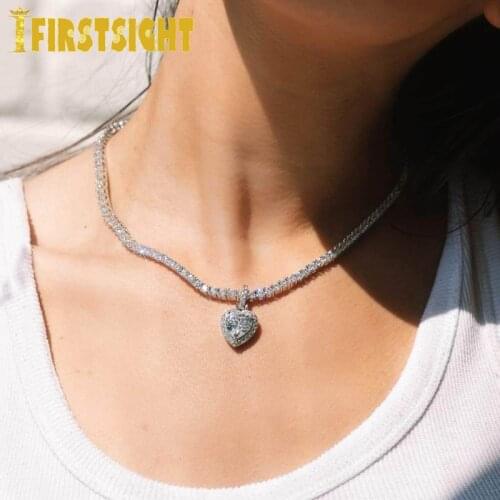 2021 Valentines Day Gift Heart Pendant Necklace 3MM Tennis Chain Iced Out Bling 5A Cubic Zirconia Halo Heart Women Jewelry