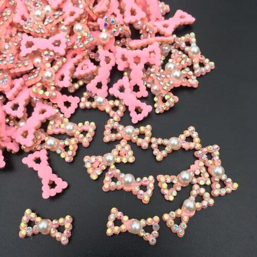 30Pcs/Lot 2*1CM Pearl Bead Bowknot Applique For DIY Clothes Patch Hat Shoes Decoration Headwear Hair Clips Accessories