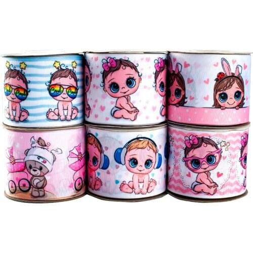 50 Yards Cute Mini Baby Pattern Printed Grosgrain,satin Ribbon Hair Accessories