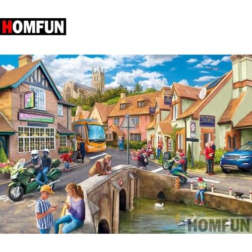 HOMFUN 5D DIY Diamond Painting Full Square/Round Drill "Town scenery" 3D Embroidery Cross Stitch gift Home Decor Gift A08213