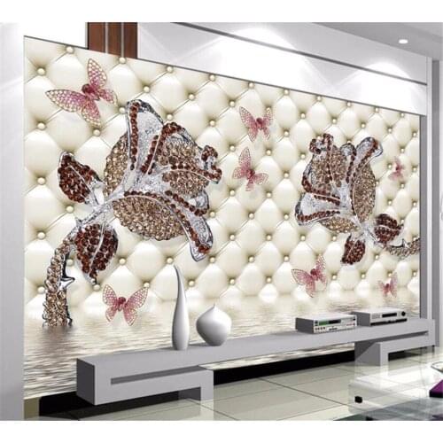 Beibehang Custom wallpaper high-end 3D fashion diamond rose flower reflection in the jewelry home background papel de parede