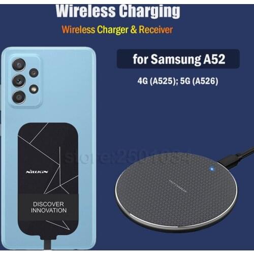 Qi Wireless Charging for Samsung Galaxy A52 4G A525/A52 5G A526 Wireless Charger+Nillkin Receiver USB Type-C Adapter Gift Case