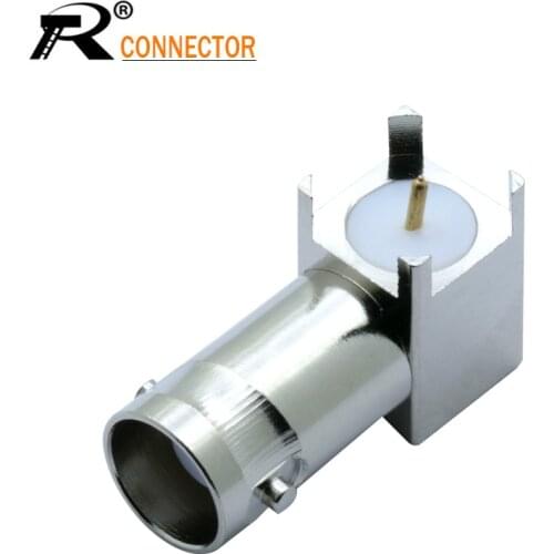 BNC female chassis mount PC board PCB Mount 4 Pin BNC Female Center Solder 90 Degree Right Angle Chassis Connector nickel plated