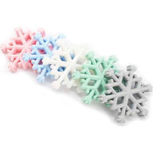 Chenkai 10PCS Snowflake Silicone Teether Baby Christmas Teether For DIY Nursing Necklace Pendant Chewable Teething Toy BPA Free