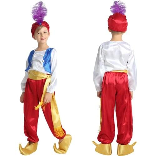 Kids Cosplay Costume Halloween Carnival Party Fancy Elf Aladdin Camp Genie Adam Prince Arabian Fairy Tele Clothing Set Baby Boy