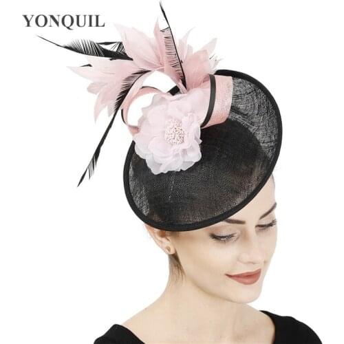 Elegant Ladies Formal Dress Fascinator Hat Sinamay Wedding Fedora Cap With Flower Bride Marry Hair Accessories Church Headpiece