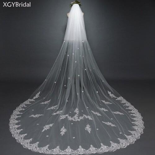 Long Lace Appliques Cathedral Wedding Veils With Comb New Bridal Veil White Ivory Bridal Accessories Velo De Novia Voile