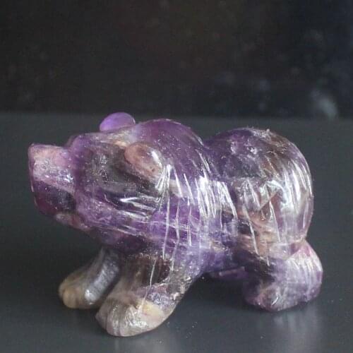 Hand Carved Gemstone Natural Amethyst Bear Animal Figurine Animal Carving