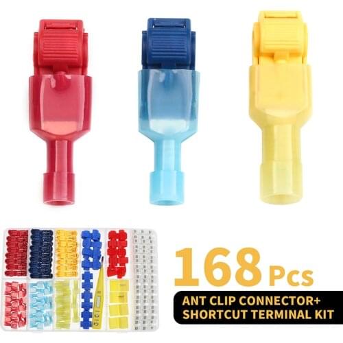 JERBOR 168Pcs Snap Splice Lock Wire Quick Terminal Electrical Cable Connectors T-tap Crimp Terminals Connector Ant clip