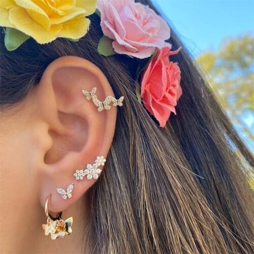 Korean Fashion CZ Butterfly Stud Earrings For Women And Girl Gold Color Animal Stud Boucle Oreille Femme Jewelry Wedding Gift